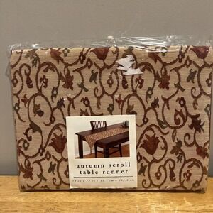 Pier 1 AUTUMN SCROLL Table Runner 14" X 72" Fall Colors Green Taupe Burgundy New